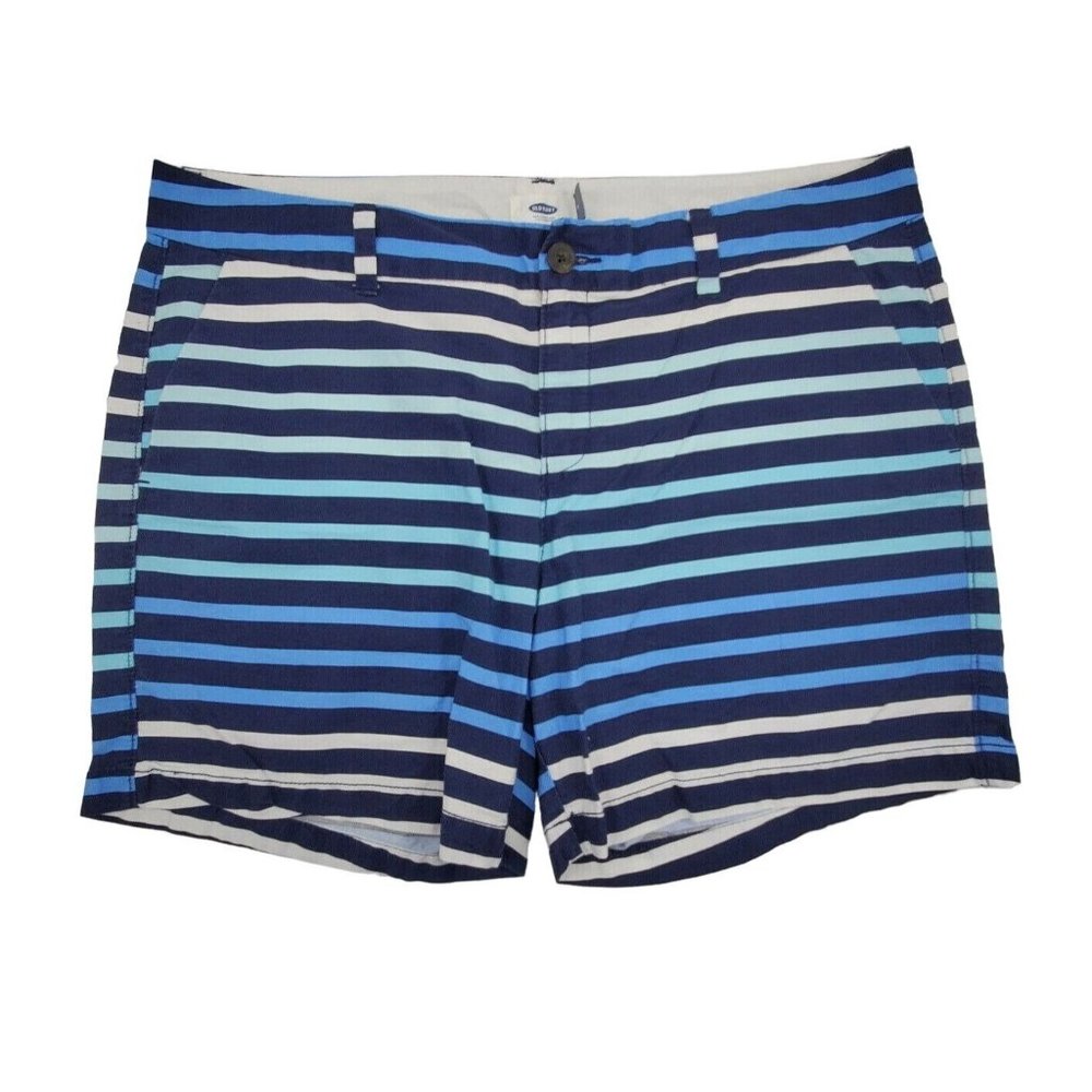 Old Navy Womens shorts sz 14 blue & white stripes mid rise cotton